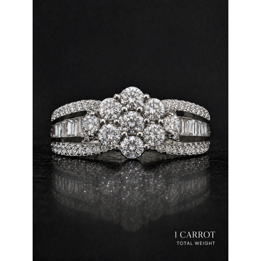 SK9 Sterling Silver 1 Ct. Total Wt. Diamond Cluster Engagement Ring Women Sz 8